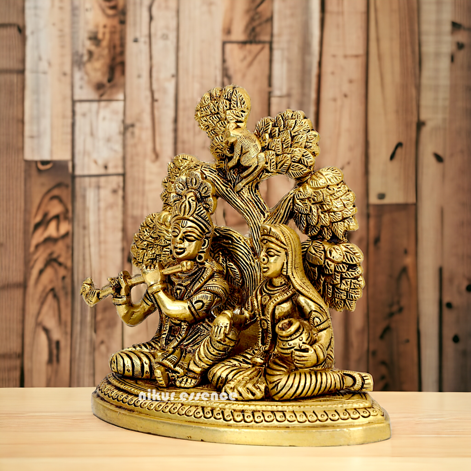 Shop Radha Krishna Sitting with Tree solid Brass idol - 5.5 inch