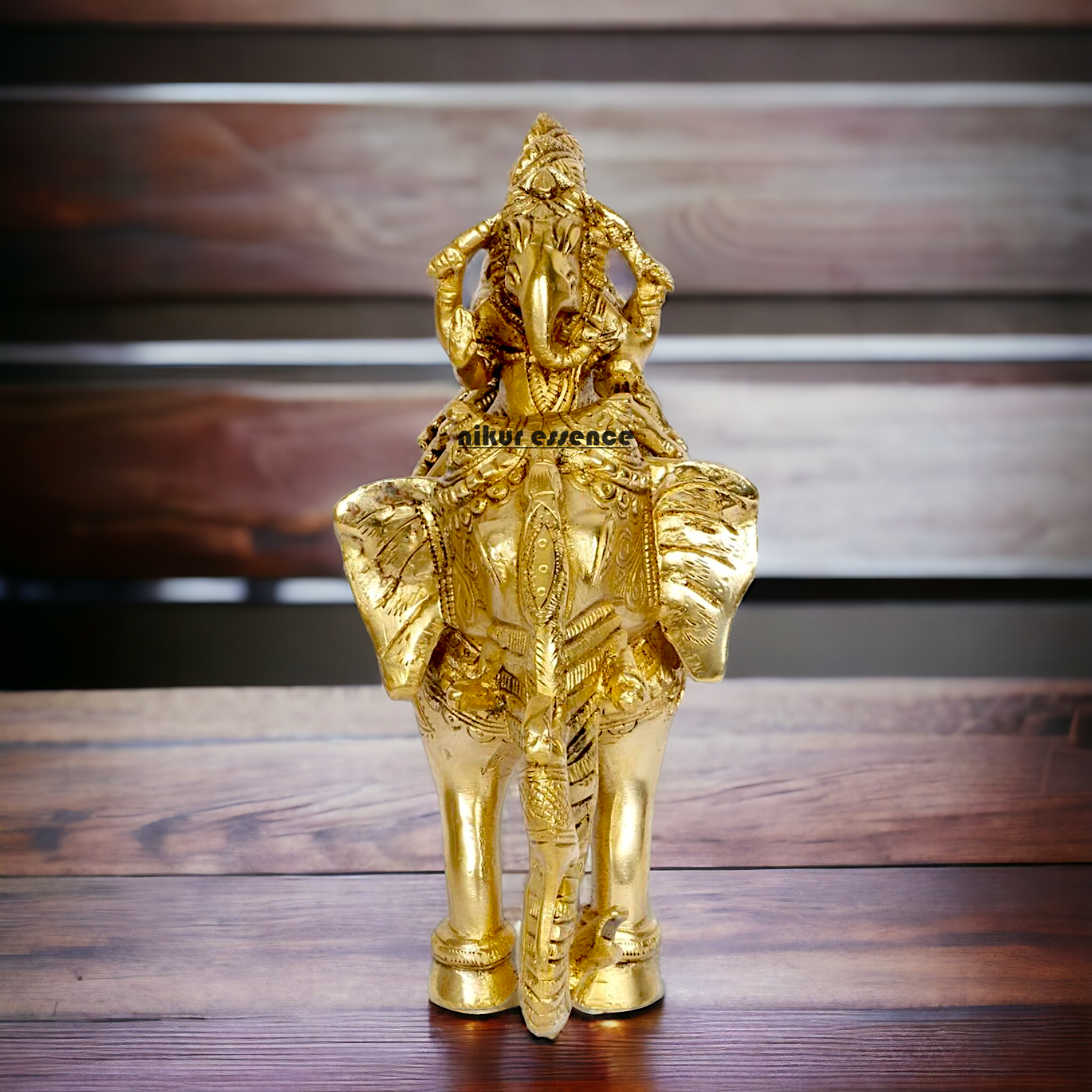 Lord Ganesha riding on Elephant with Riddhi Siddhi solid Brass idol - 8 inch