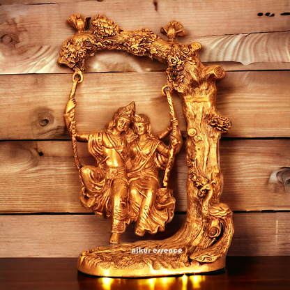 Pure Brass Radha Krishna swinging Jhula statue - 22.5 Inches