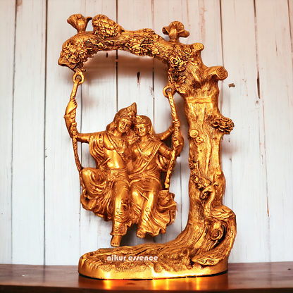 Pure Brass Radha Krishna swinging Jhula statue - 22.5 Inches