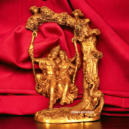 Pure Brass Radha Krishna swinging Jhula statue - 22.5 Inches