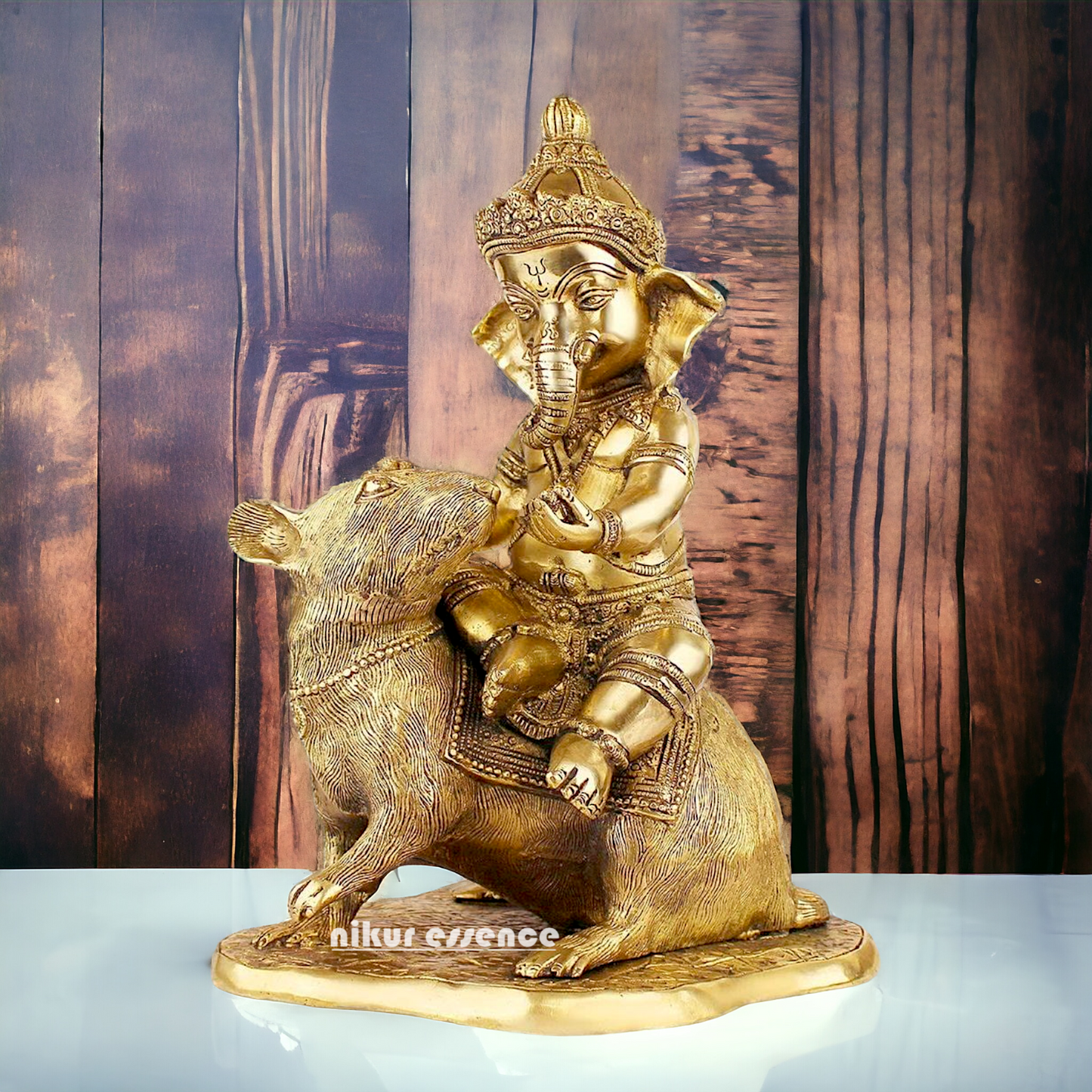 Shop Ganesha Ganpati Seated on Rat Solid Brass Idol - 14 Inches