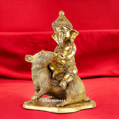 Shop Ganesha Ganpati Seated on Rat Solid Brass Idol - 14 Inches