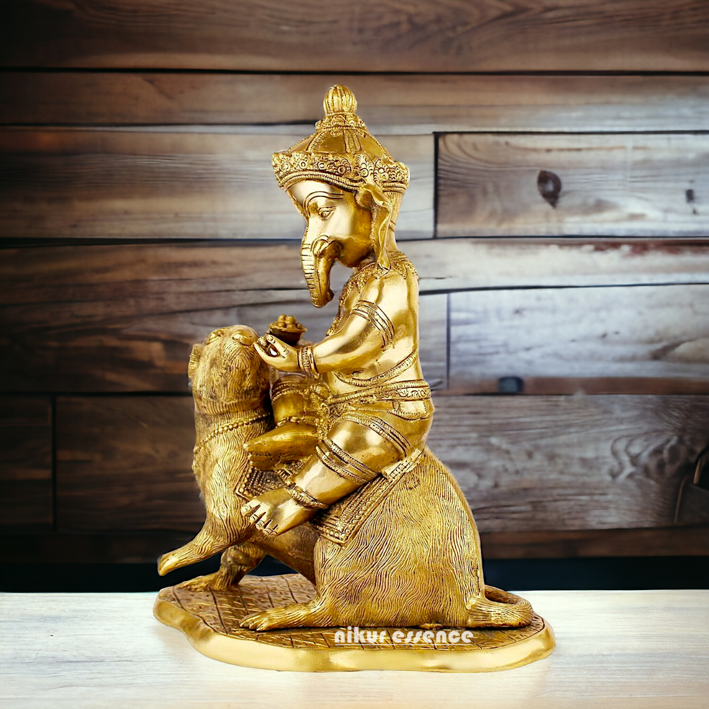 Shop Ganesha Ganpati Seated on Rat Solid Brass Idol - 14 Inches