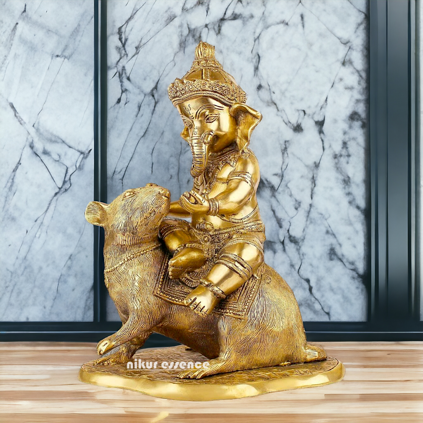 Shop Ganesha Ganpati Seated on Rat Solid Brass Idol - 14 Inches