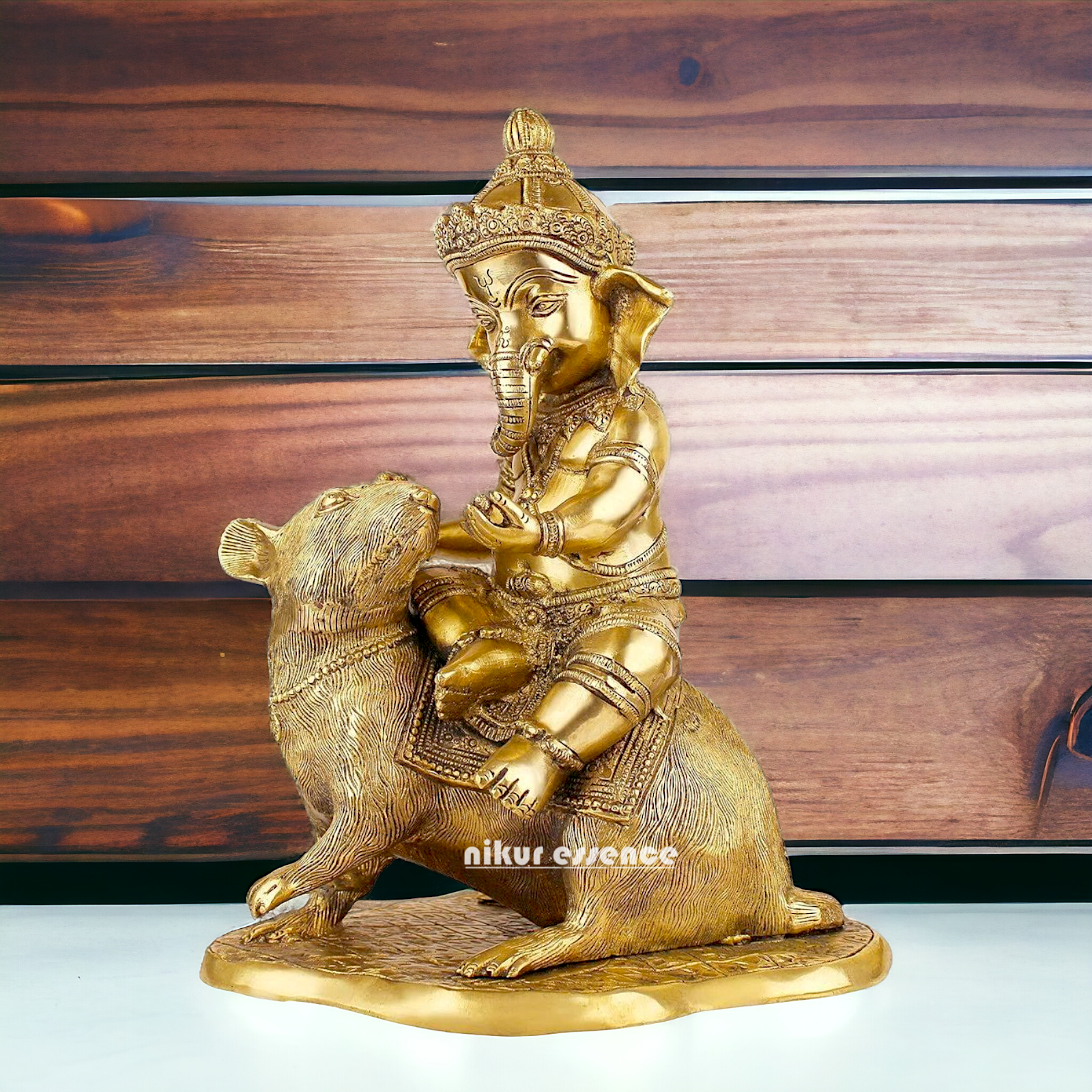 Shop Ganesha Ganpati Seated on Rat Solid Brass Idol - 14 Inches