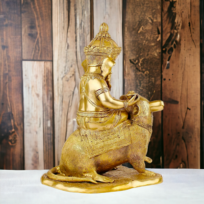 Shop Ganesha Ganpati Seated on Rat Solid Brass Idol - 14 Inches