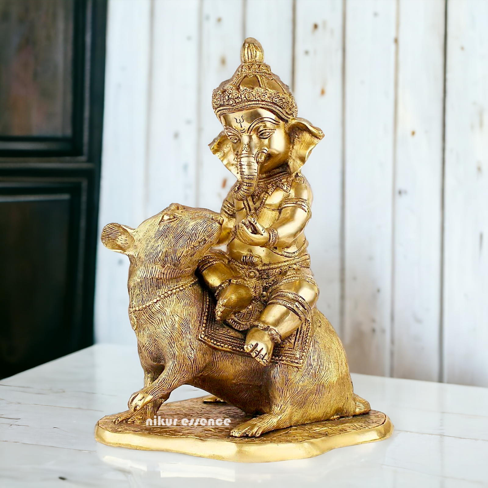 Shop Ganesha Ganpati Seated on Rat Solid Brass Idol - 14 Inches