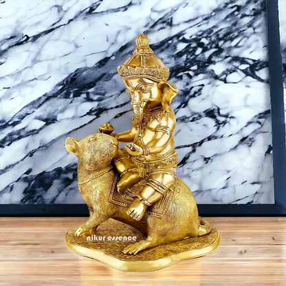 Shop Ganesha Ganpati Seated on Rat Solid Brass Idol - 14 Inches