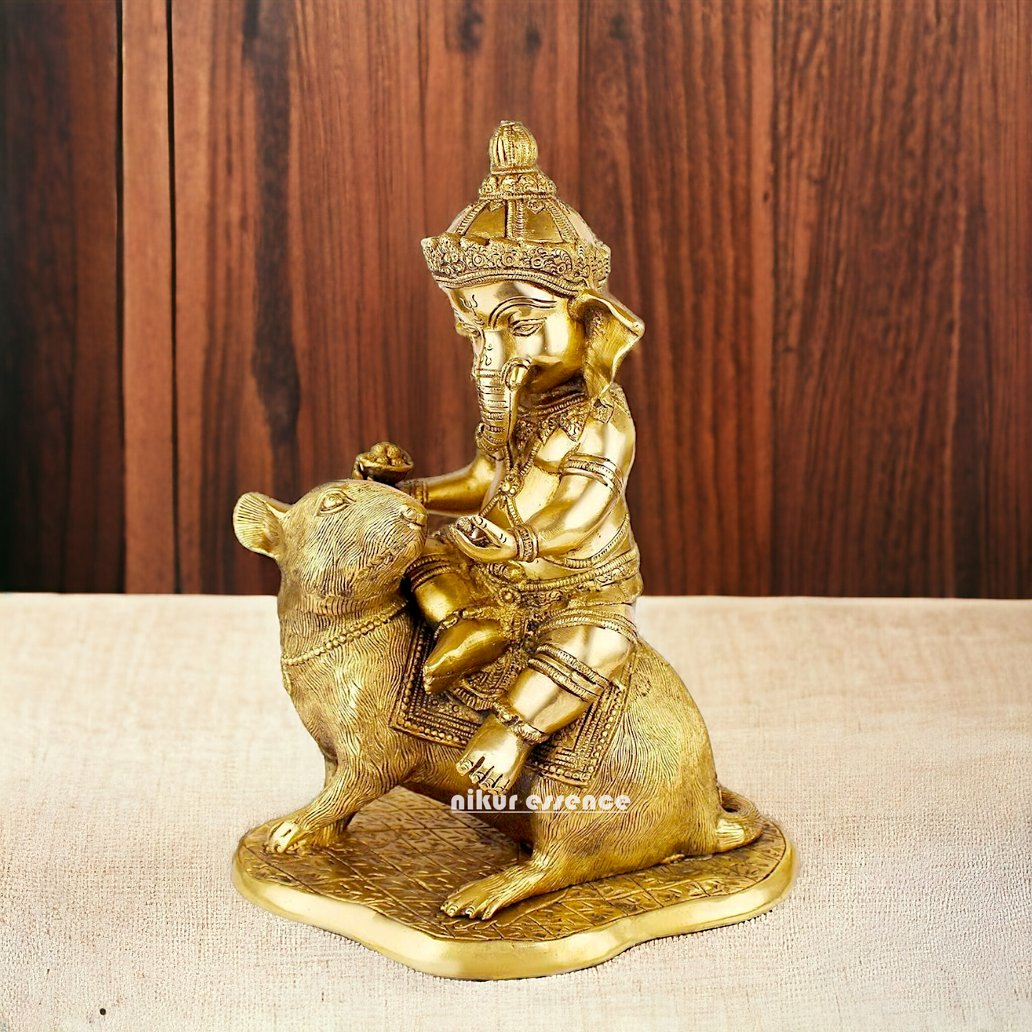 Shop Ganesha Ganpati Seated on Rat Solid Brass Idol - 14 Inches