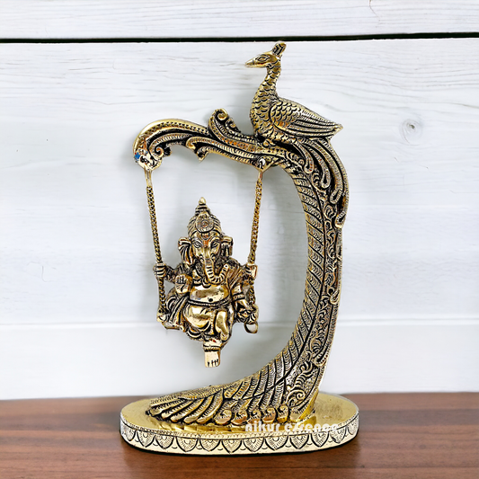 Lord Ganpati swinging Jhula Brass idol - 9 Inches