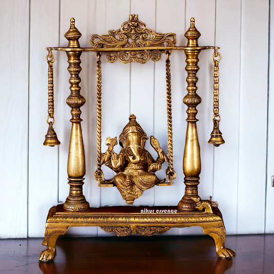 Pure Brass Ganesha Jhula Swinging with Bell idol - 16 Inches