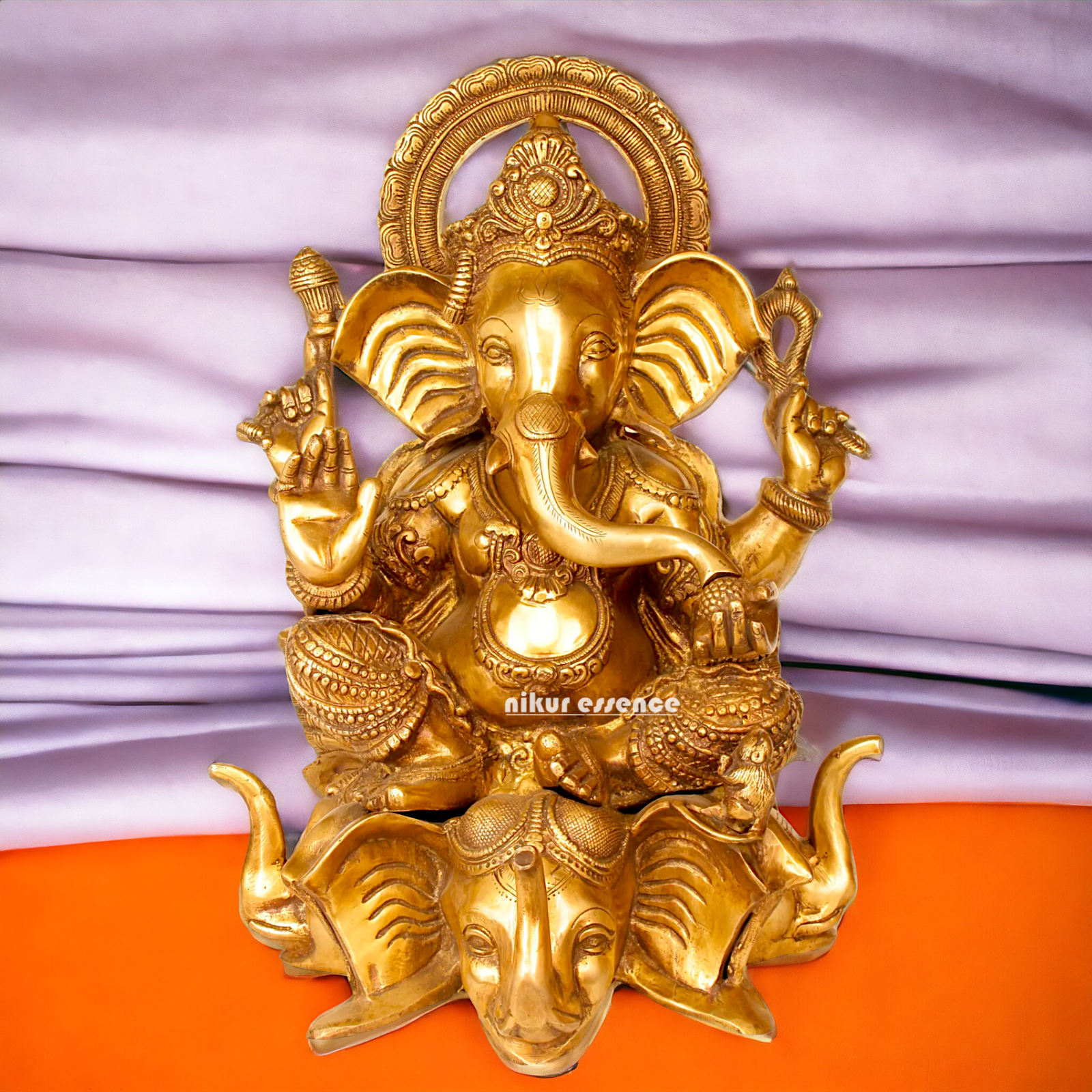 Pure Brass Ganesha Seated on Elephant idol - 20.5 Inches