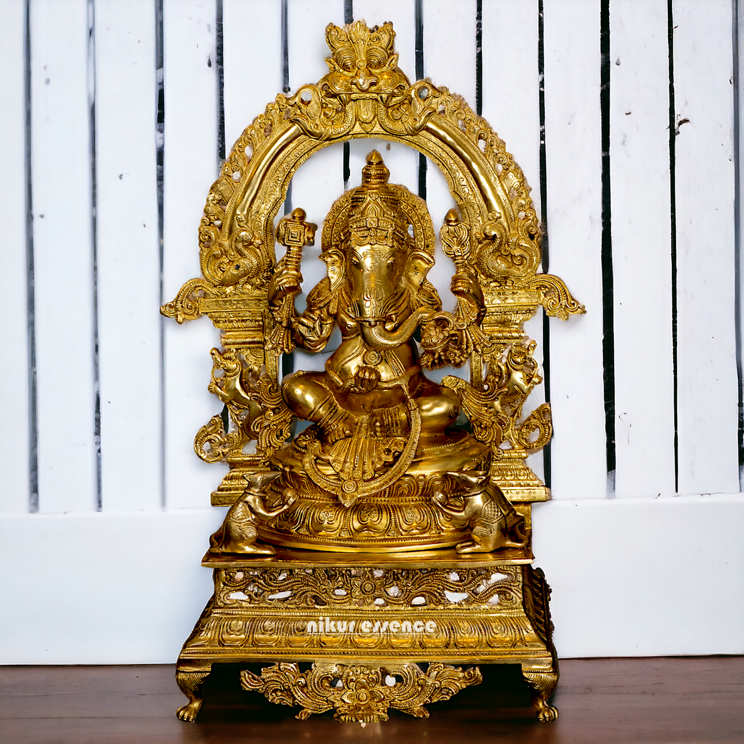 Pure Brass Ganesha Seated on singhasan statue - 27 Inches