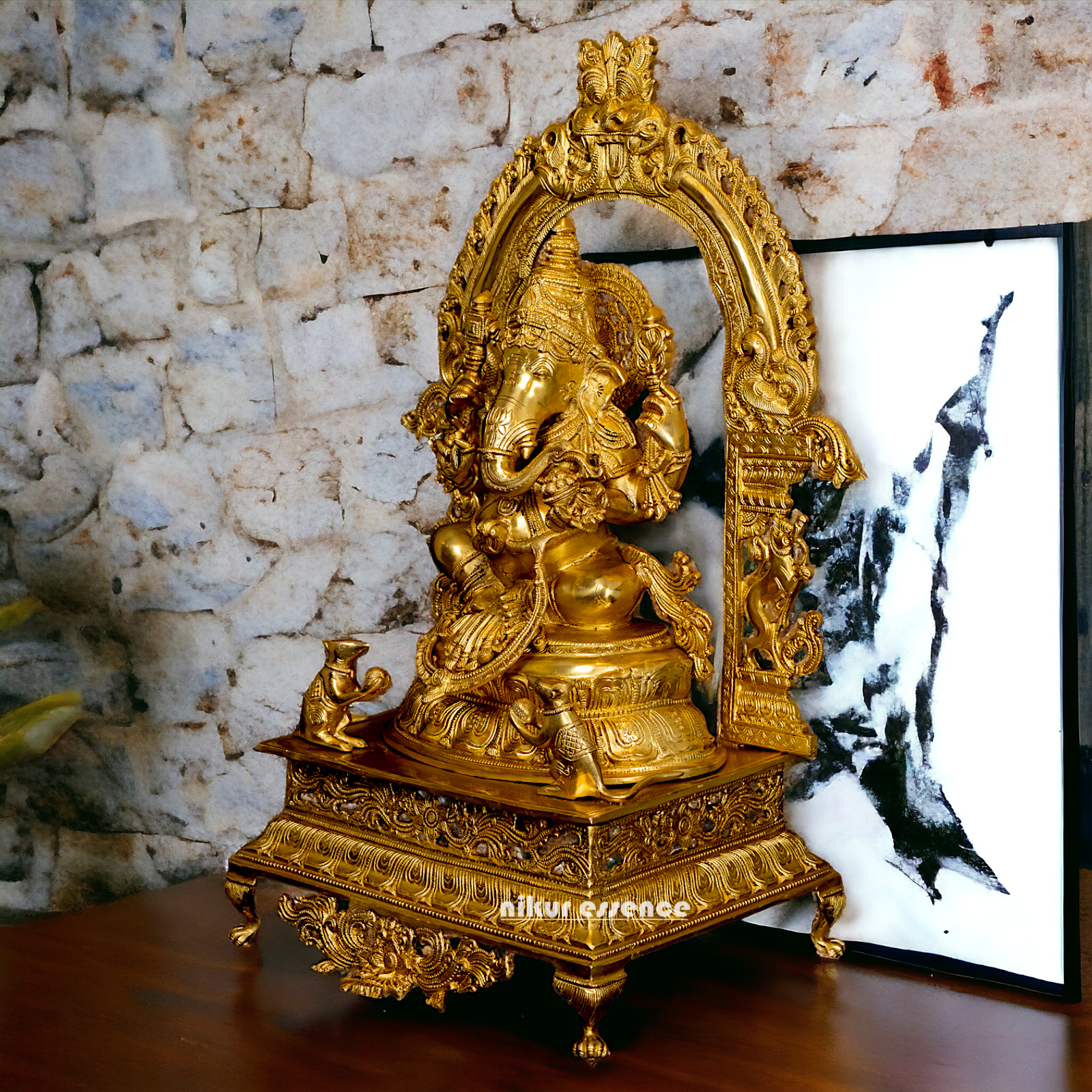 Pure Brass Ganesha Seated on singhasan statue - 27 Inches