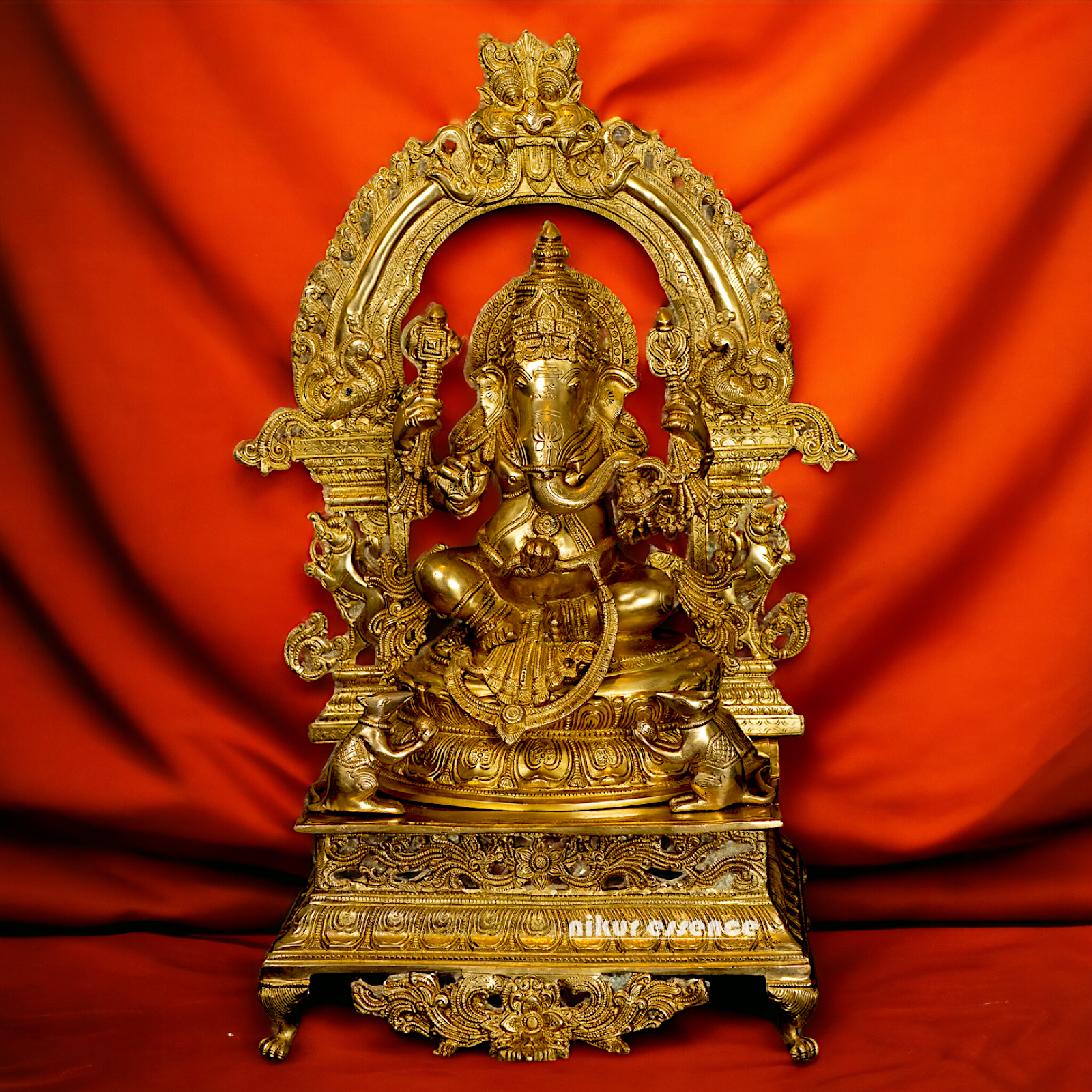 Pure Brass Ganesha Seated on singhasan statue - 27 Inches