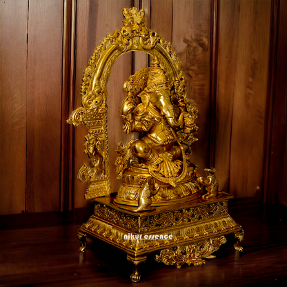 Pure Brass Ganesha Seated on singhasan statue - 27 Inches