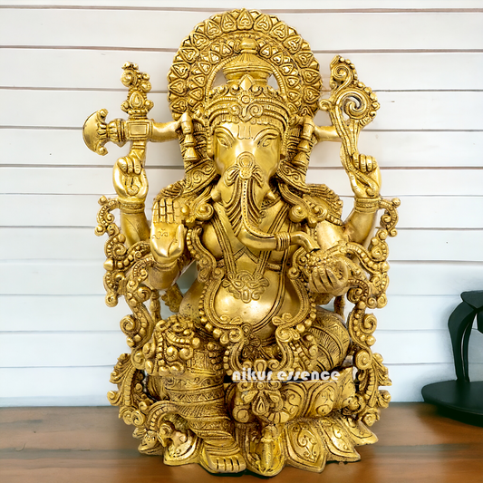 solid Brass Ganesha Seated on Lotus statue - 16 Inches