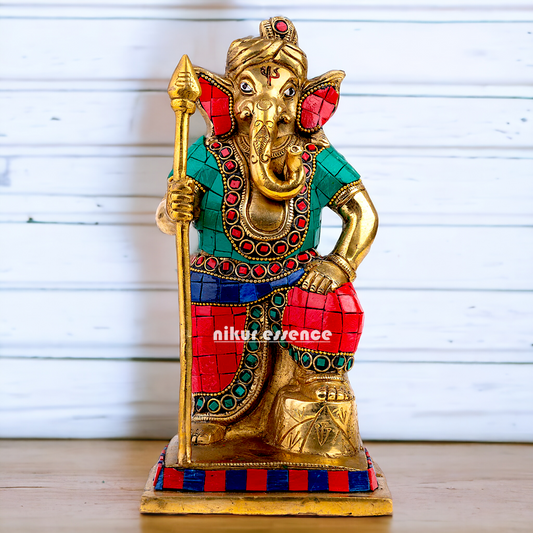 Buy Ganesha Ganpati Standing Brass with Stone Work statue - 8.5 Inches