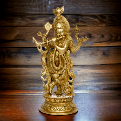 Pure Brass Krishna Murli Playing Flute idol - 12 Inches