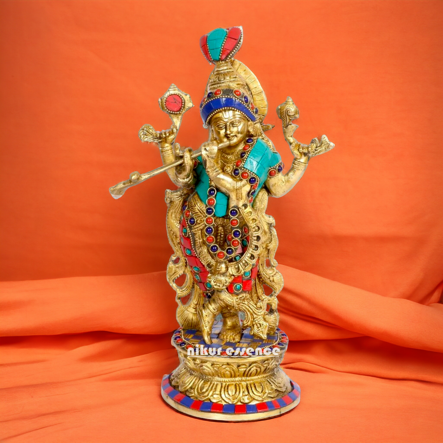 Shop Krishna Murli Stone work idol - 12 Inch