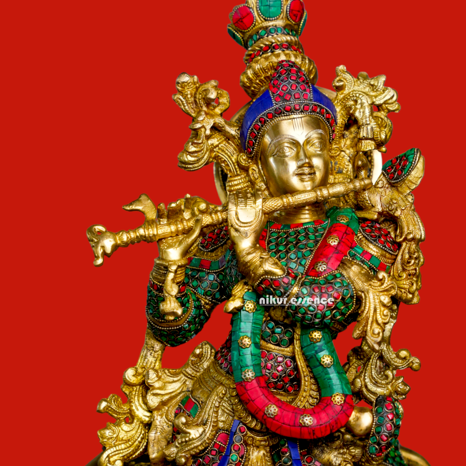 Brass Krishna With Cow Stone work idol - 26 Inch