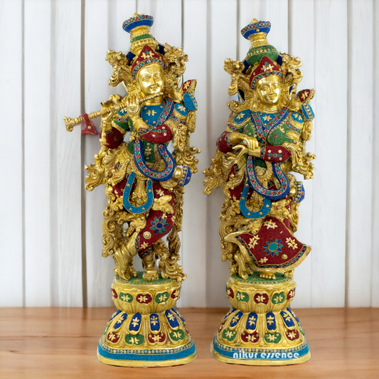 Big Radha Krishna Standing Brass with Stone Work Idol - 29 Inch