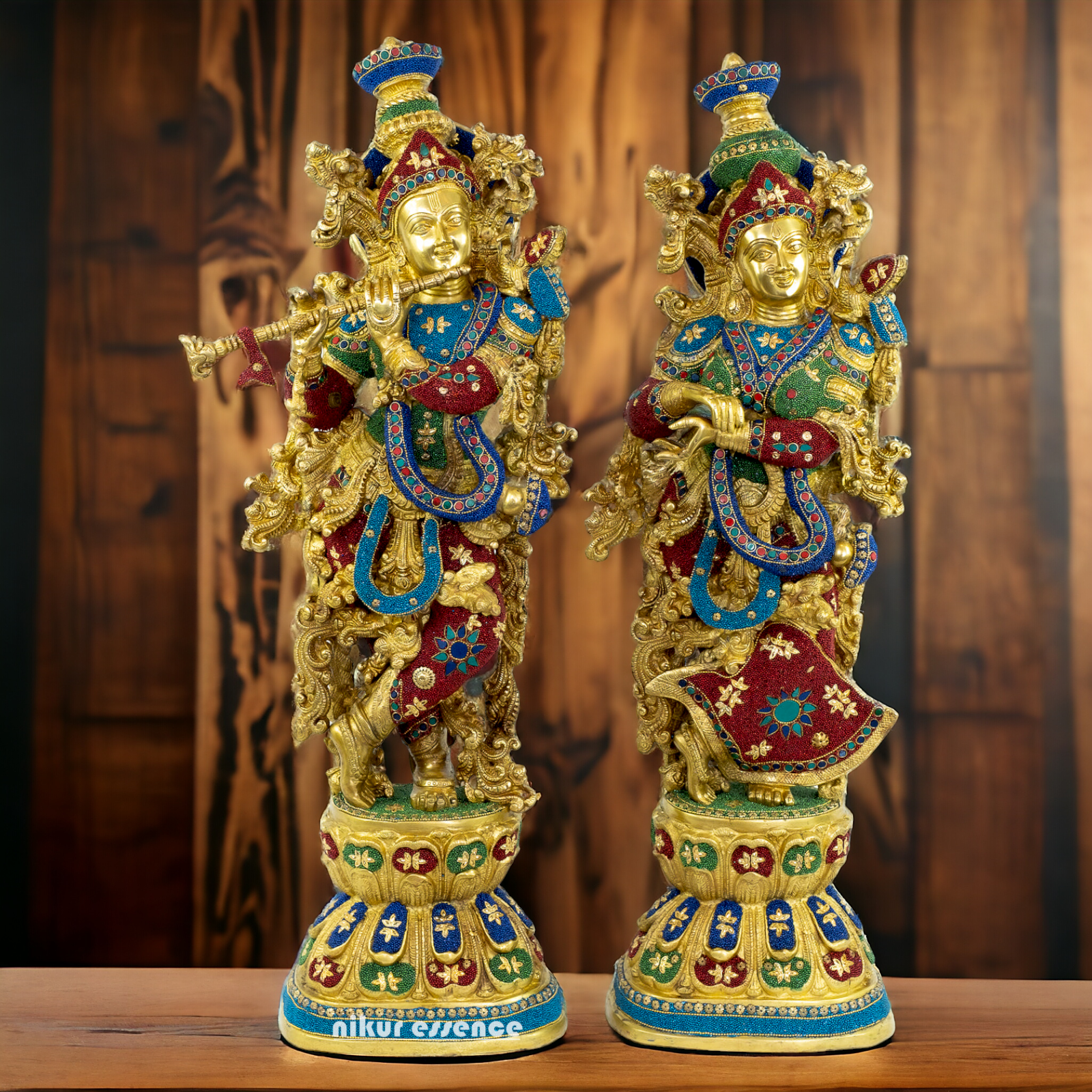 Big Radha Krishna Standing Brass with Stone Work Idol - 29 Inch