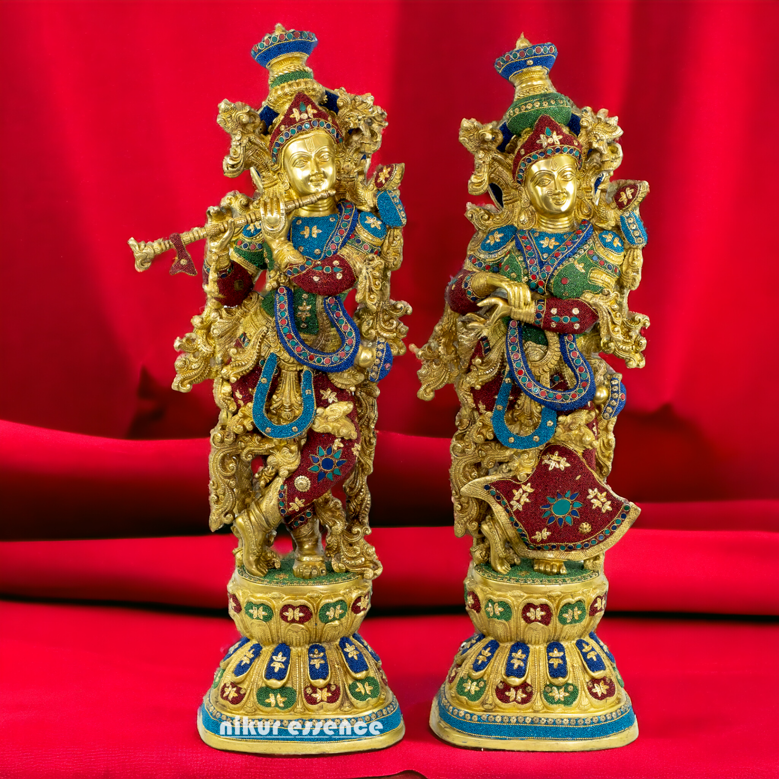 Big Radha Krishna Standing Brass with Stone Work Idol - 29 Inch