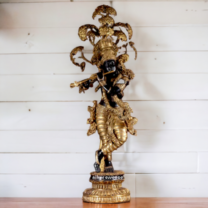 Large Krishna Brass with Tree Idol - 58 Inch