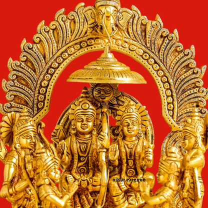 Lord Ram Darbar Parivar Sitting on Singhasan Solid Brass idol - 13 Inch