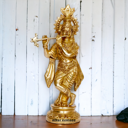 Solid Brass Krishna Playing Flute idol - 15 Inch