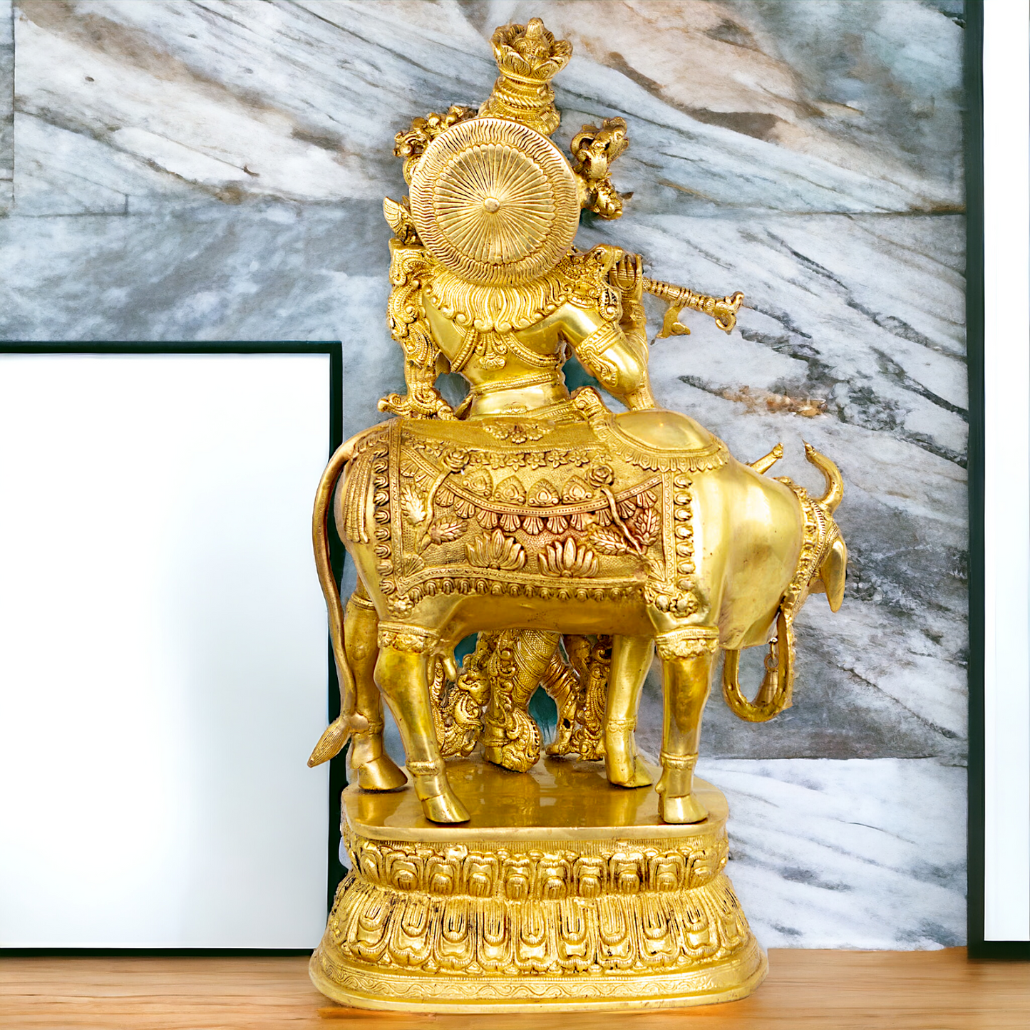 Big Krishna with cow solid Brass idol - 28 Inch