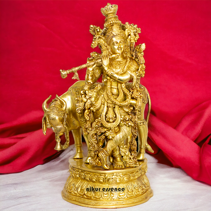 Big Krishna with cow solid Brass idol - 28 Inch