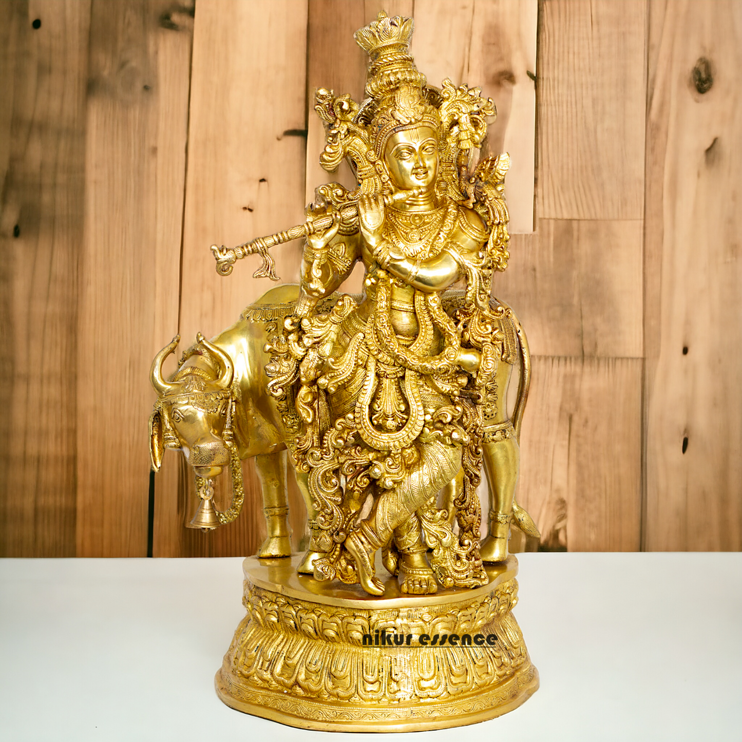 Big Krishna with cow solid Brass idol - 28 Inch