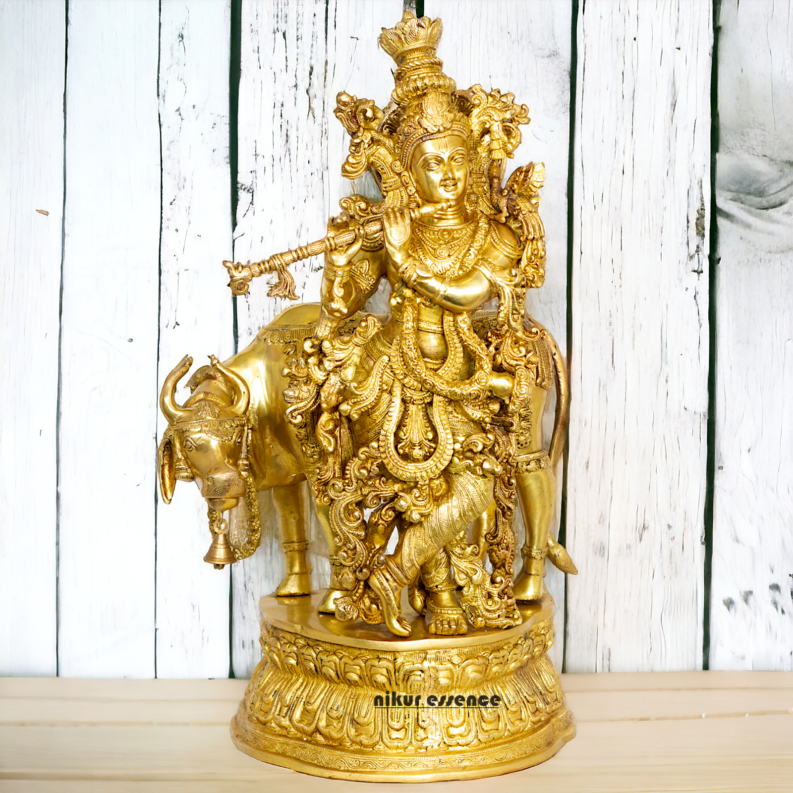 Big Krishna with cow solid Brass idol - 28 Inch