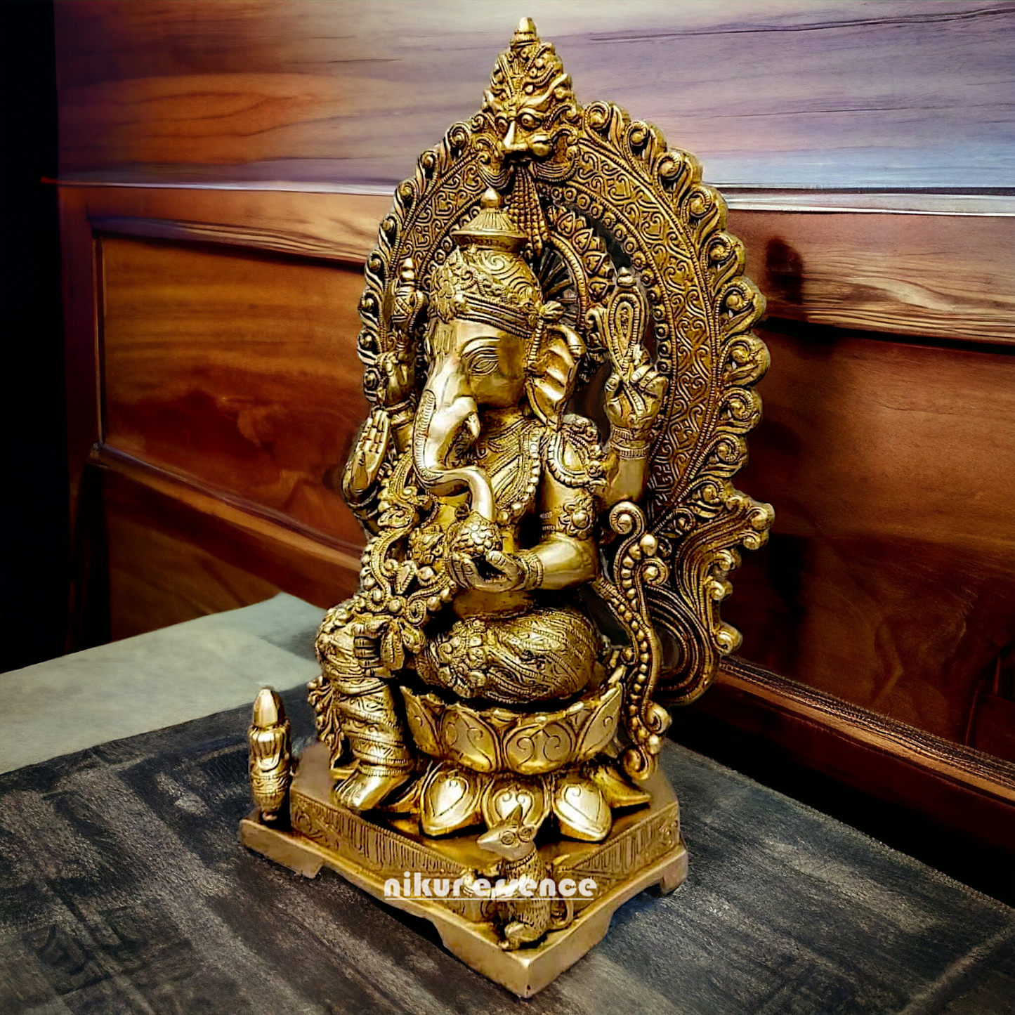 Large Ganesha Seated on Lotus Solid Brass idol - 12 Inch