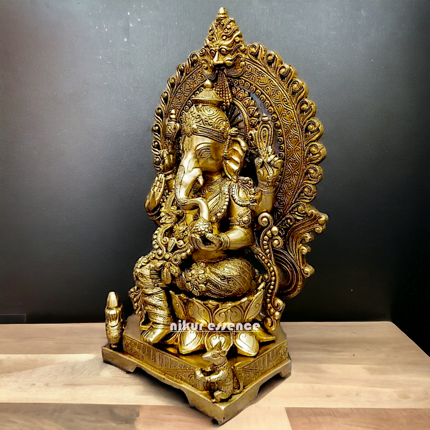 Large Ganesha Seated on Lotus Solid Brass idol - 12 Inch