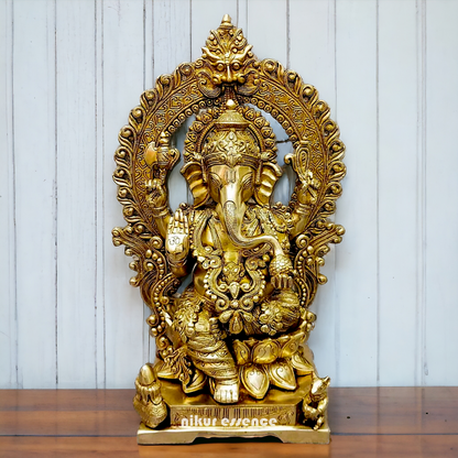 Large Ganesha Seated on Lotus Solid Brass idol - 12 Inch