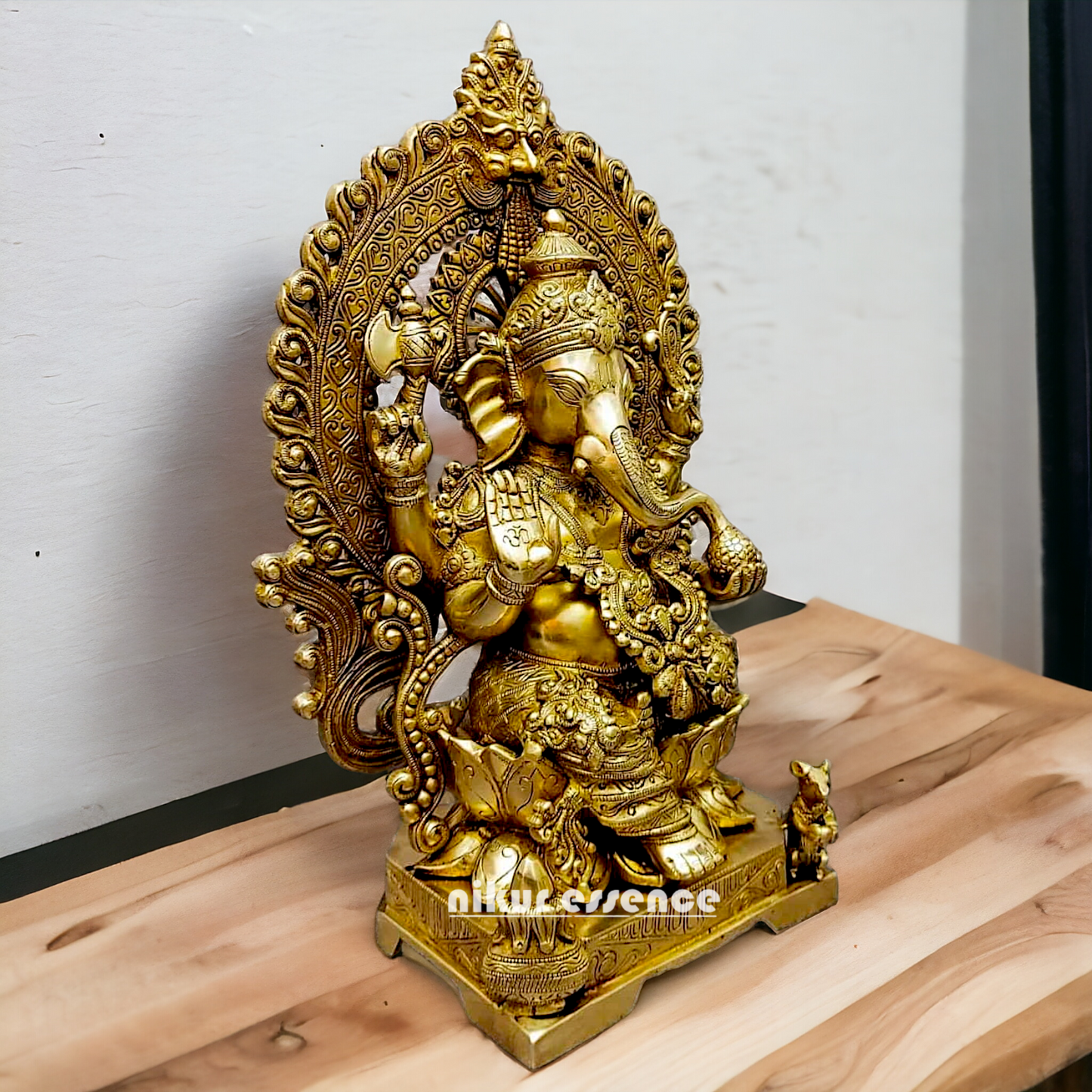 Large Ganesha Seated on Lotus Solid Brass idol - 12 Inch