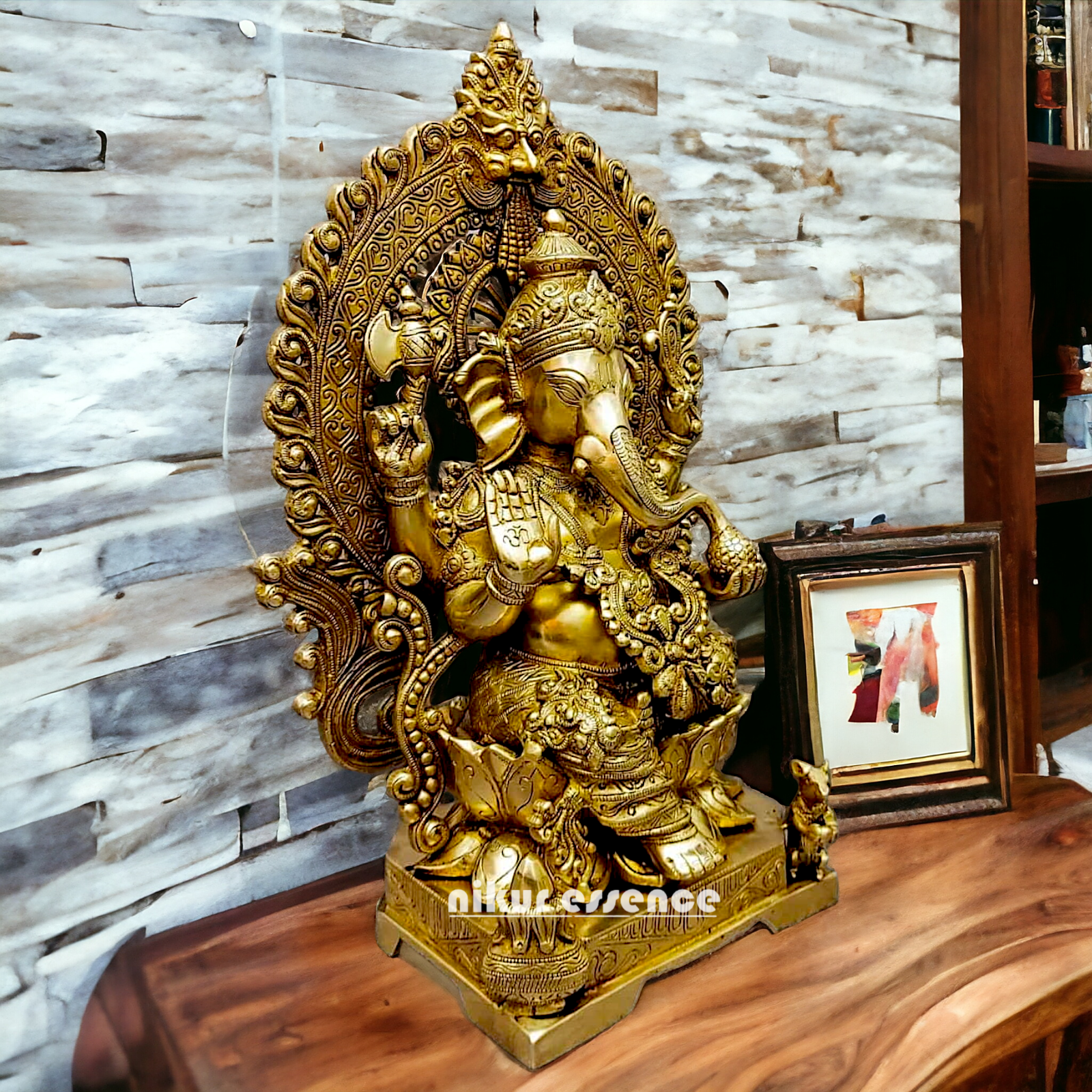 Large Ganesha Seated on Lotus Solid Brass idol - 12 Inch