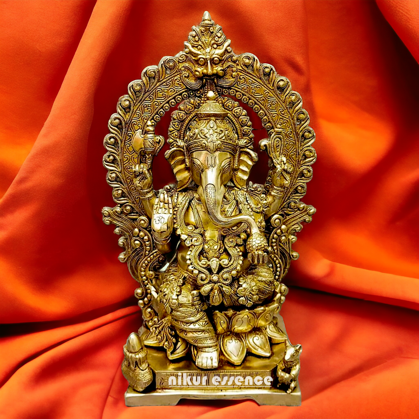 Large Ganesha Seated on Lotus Solid Brass idol - 12 Inch