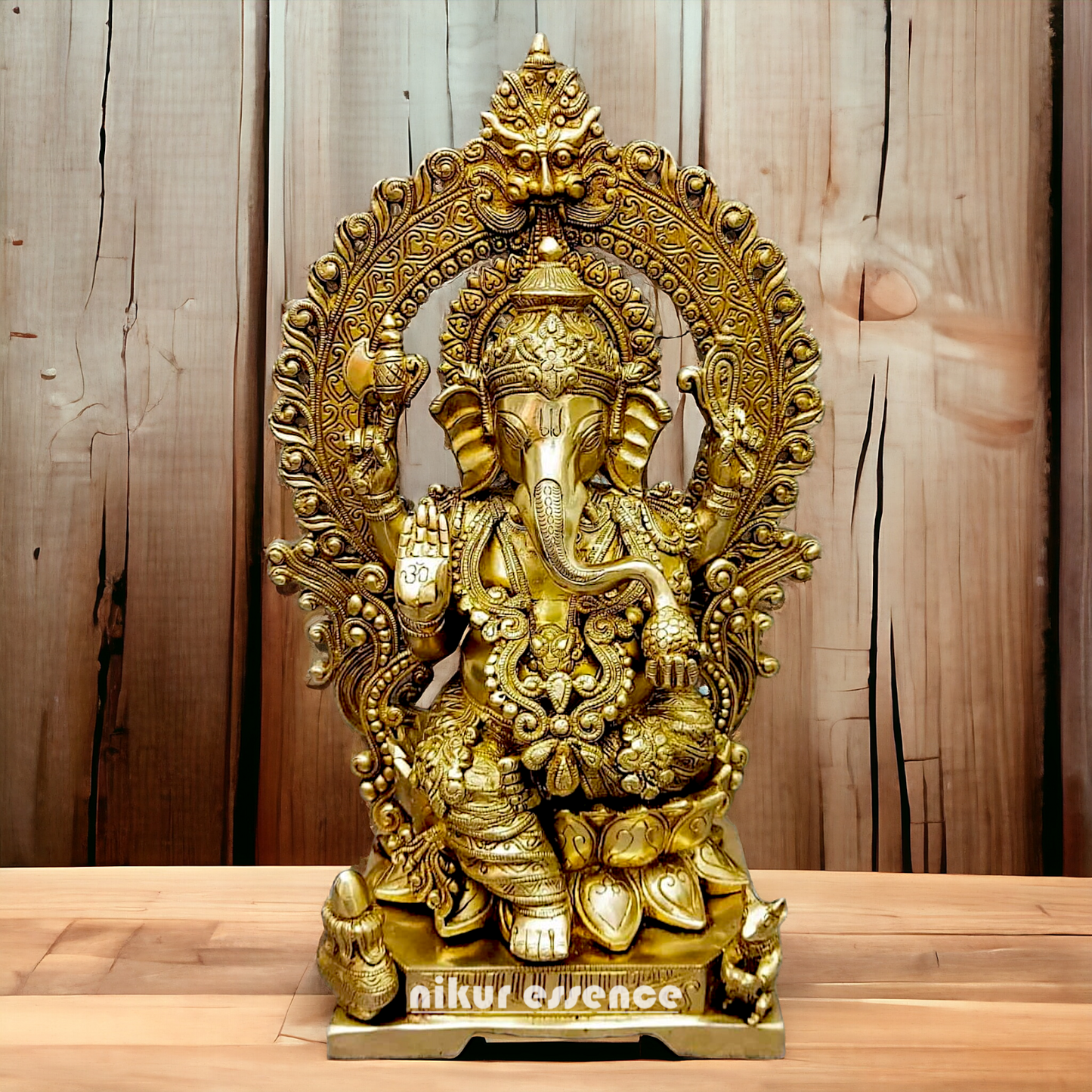 Large Ganesha Seated on Lotus Solid Brass idol - 12 Inch