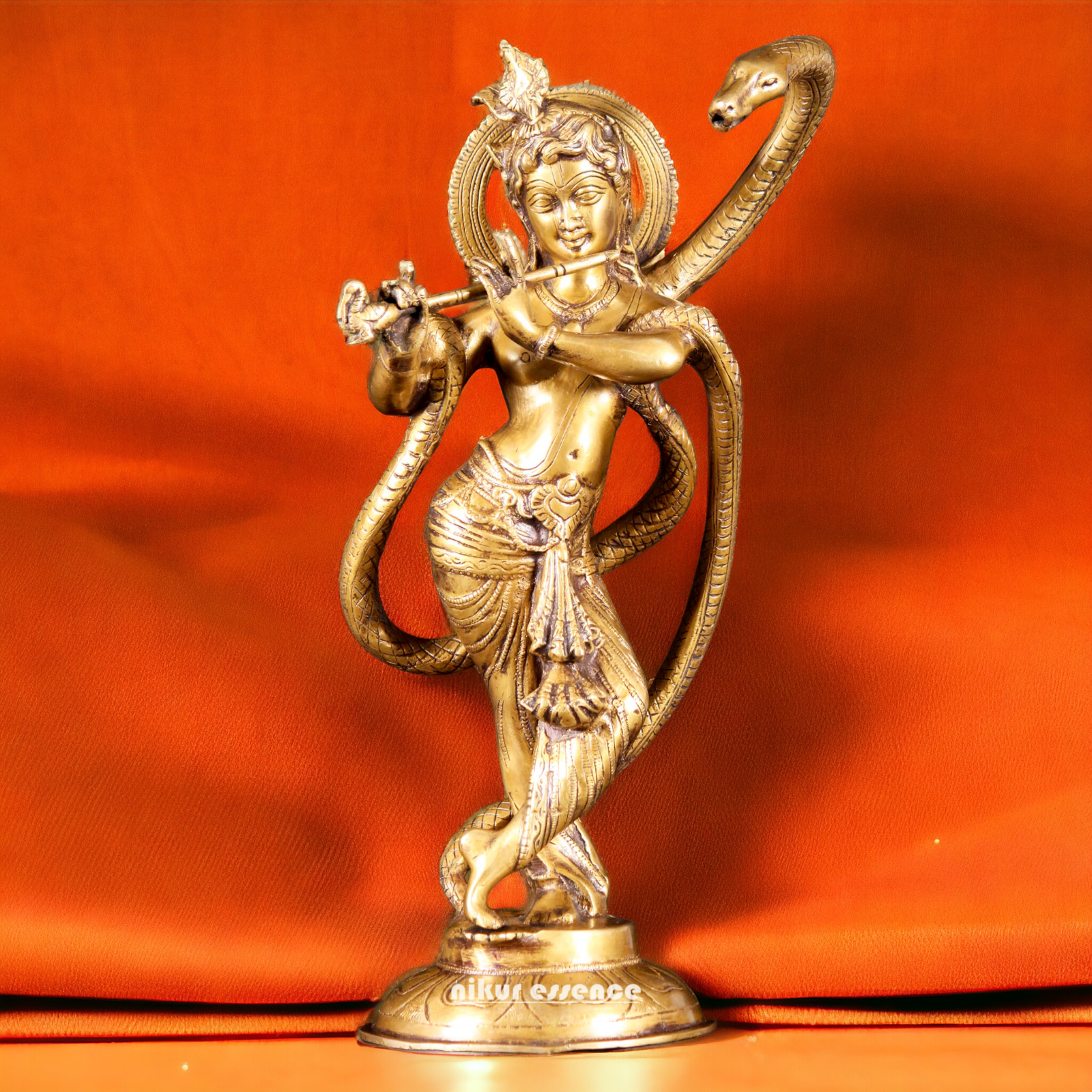 Lord Krishna God with Kaliya Naag Solid Brass idol - 15 inches