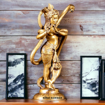 Lord Krishna God with Kaliya Naag Solid Brass idol - 15 inches