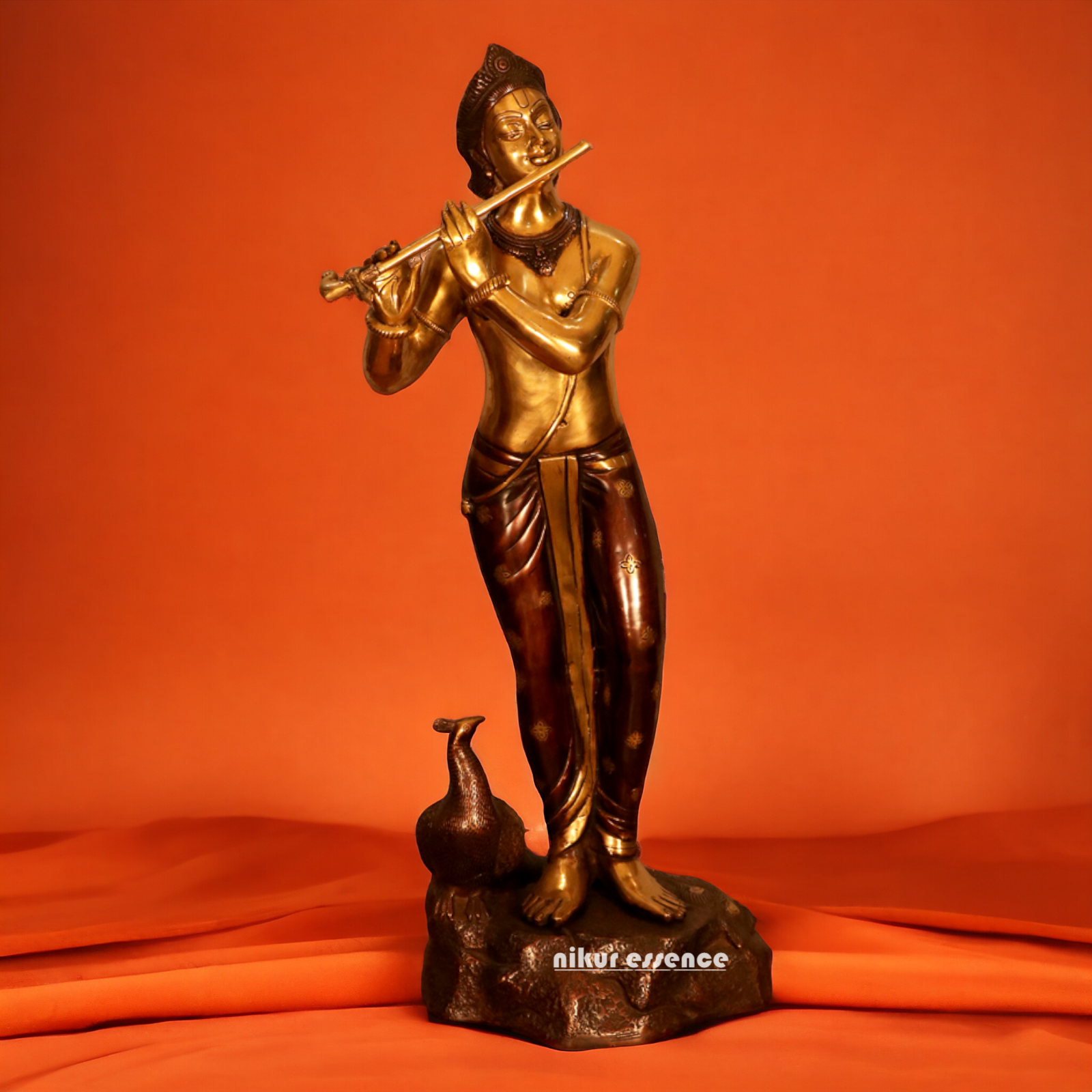 Buy Krishna Bhagwan Playing Flute with peacock Brass statue - 29 inches