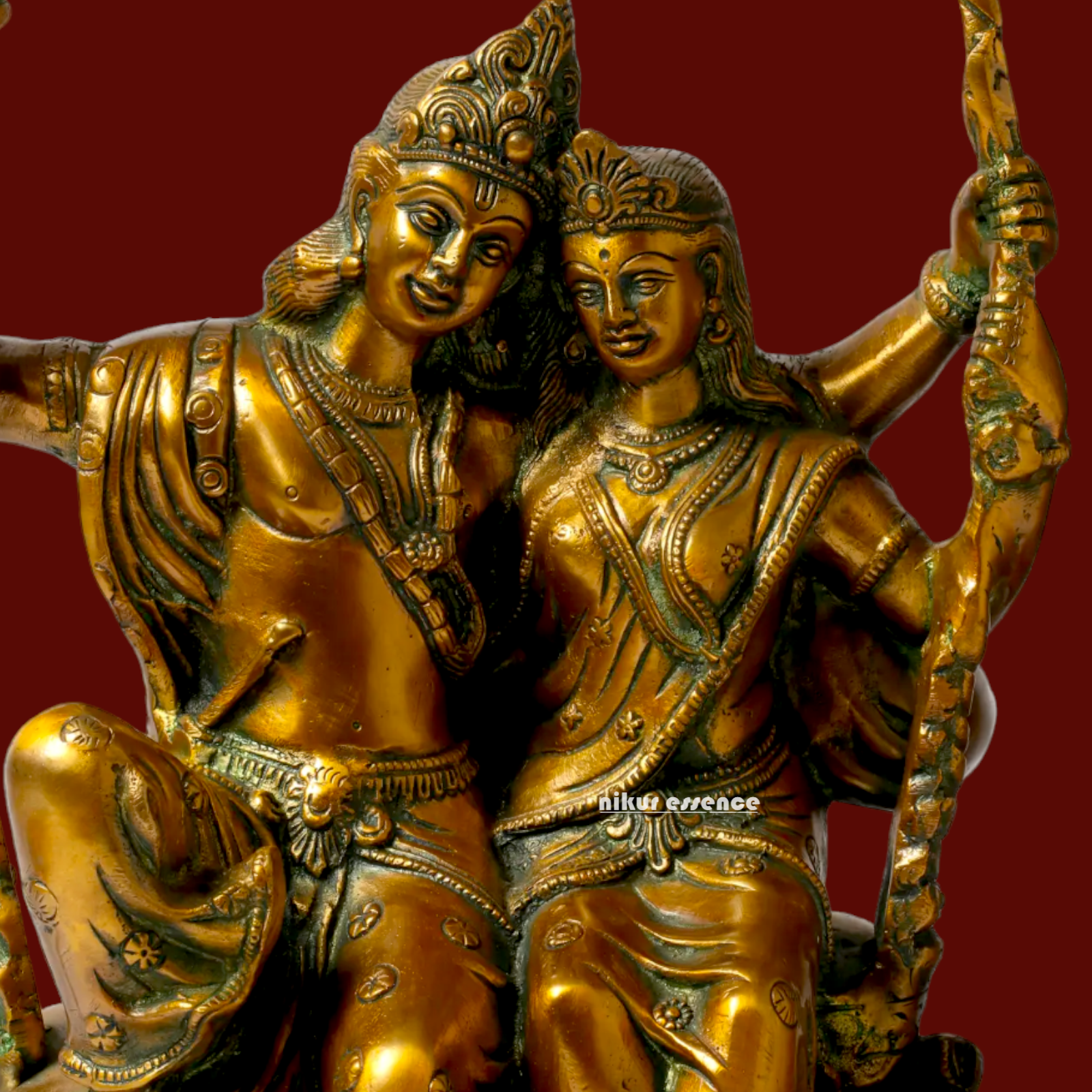 Brass Radha Krishna Sitting on Jhula Swinging Idol - 22.7 inches