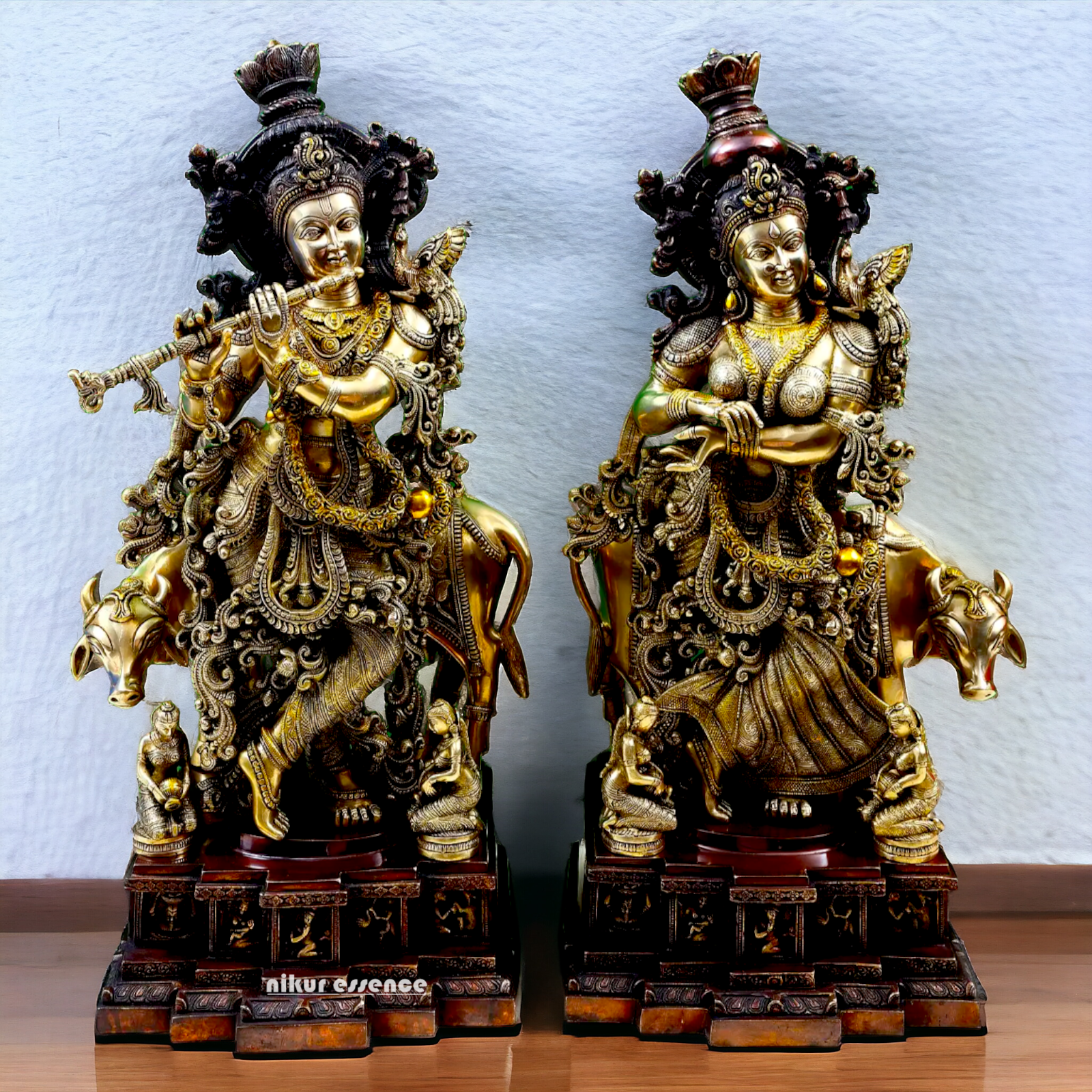 Large Radha Krishna Playing Flute Brass Idol - 28 inches