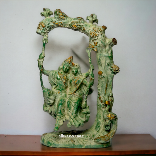 Brass Radha Krishna Swinging Jhula Idol - 22.7 inches