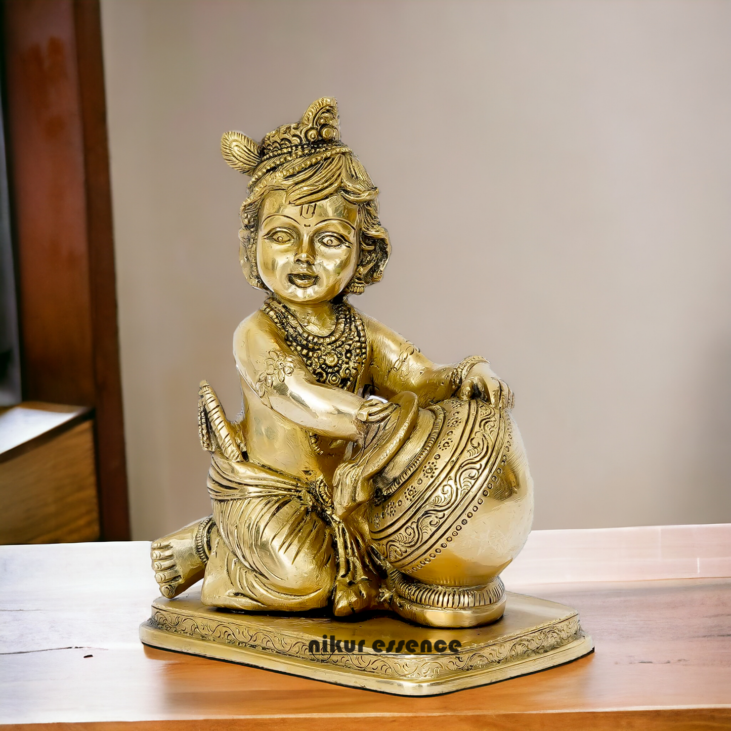 Lord Bal Krishna Makhan Chor Solid Brass idol - 7 inches